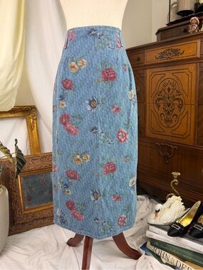 Vintage, Made in the USA, Christopher & Banks Floral Midi/Maxi Chic Jean Skirt